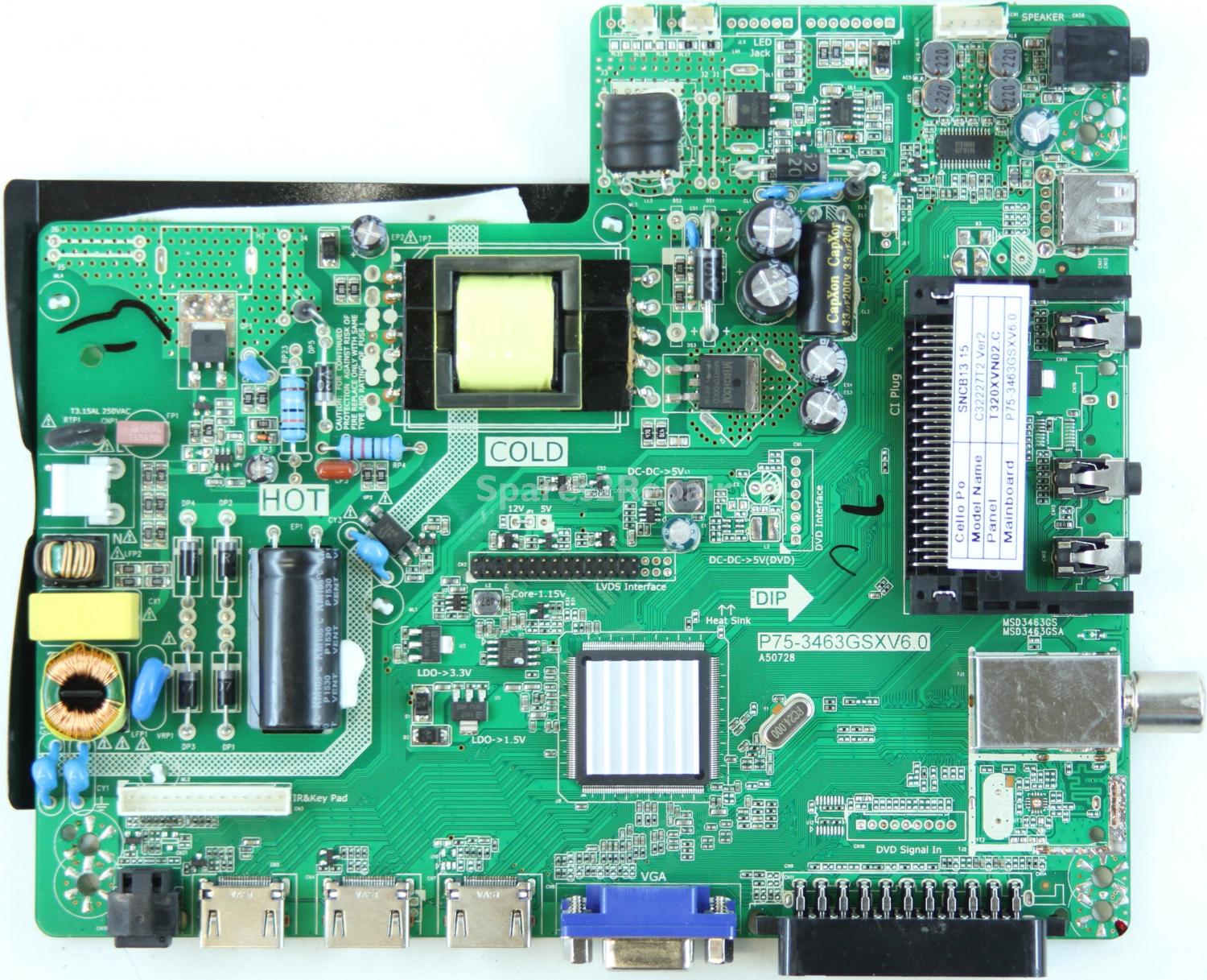 Cello C32227T2 - Main AV - P75-3463GSXV6.0 - A50728 - 32H7C-3 - T320XVN02.C