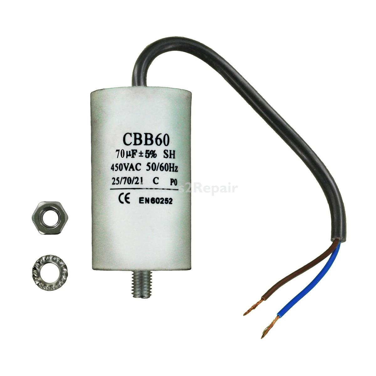 Universal Capacitor (70uF / 70MFD, 450VAC) with 20cm Cable Connectors