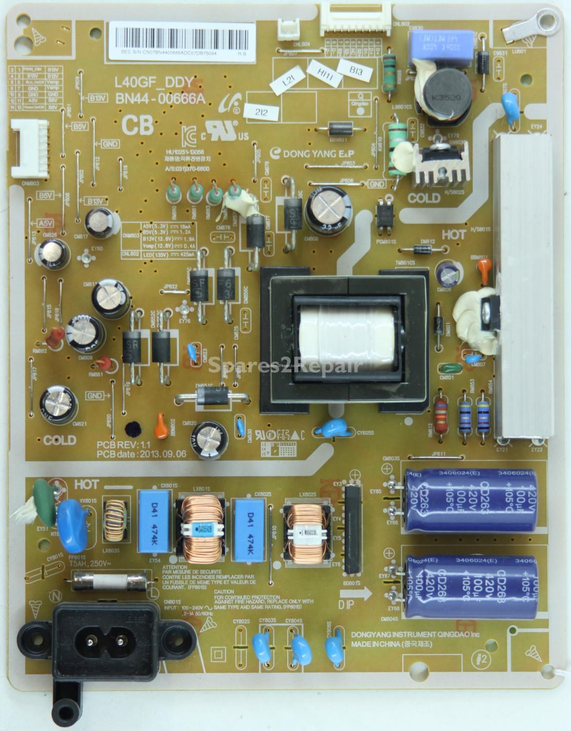 Samsung UE40EH5300 - Power Supply - BN44-00666A - REV:1.1 - L40GF_DDY - HIU10251-13056