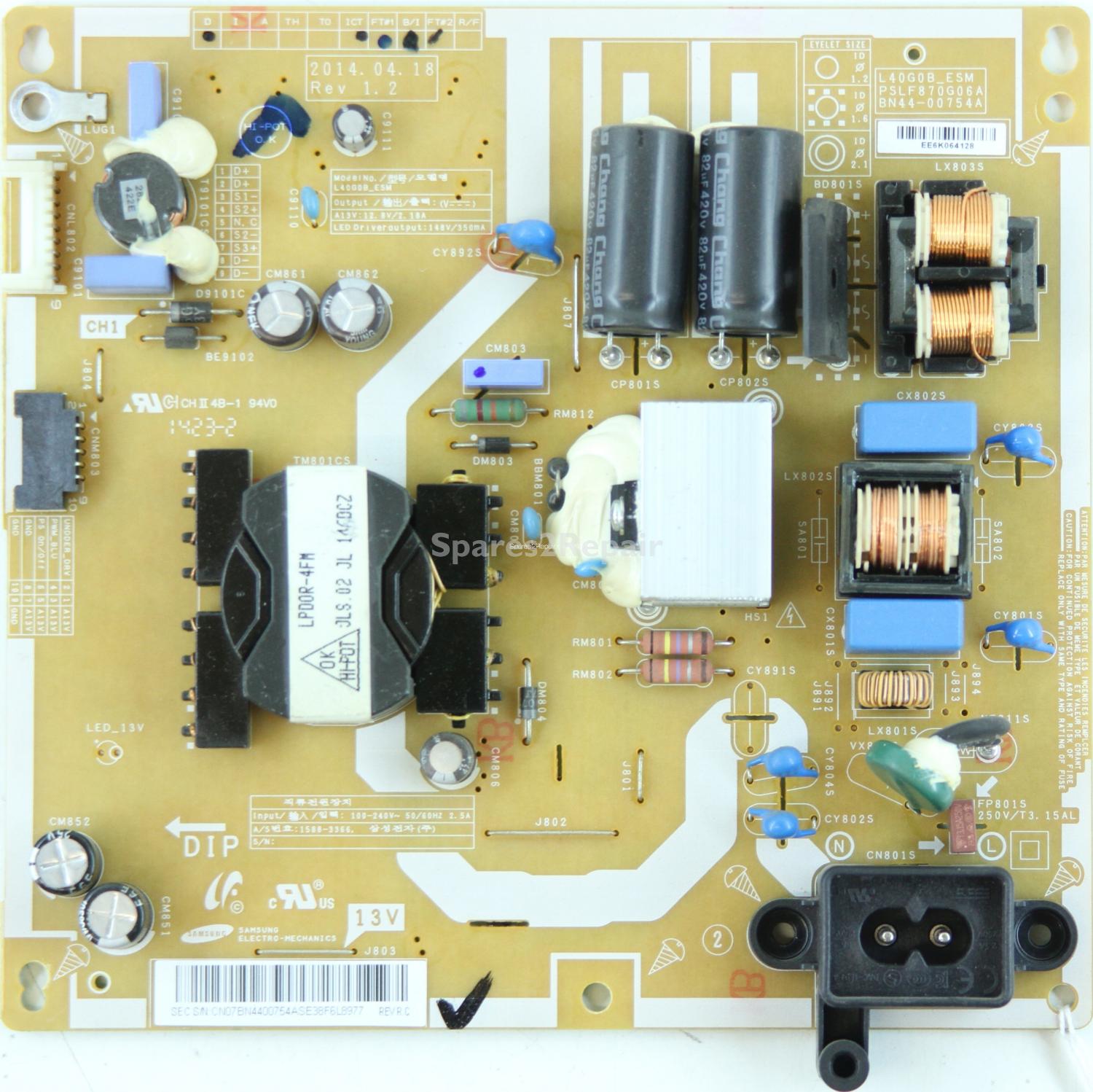 Samsung UE40H4200AW - Power Supply - BN44-00754A - Rev 1.2 - L40G0B_ESM - PSLF870G06A