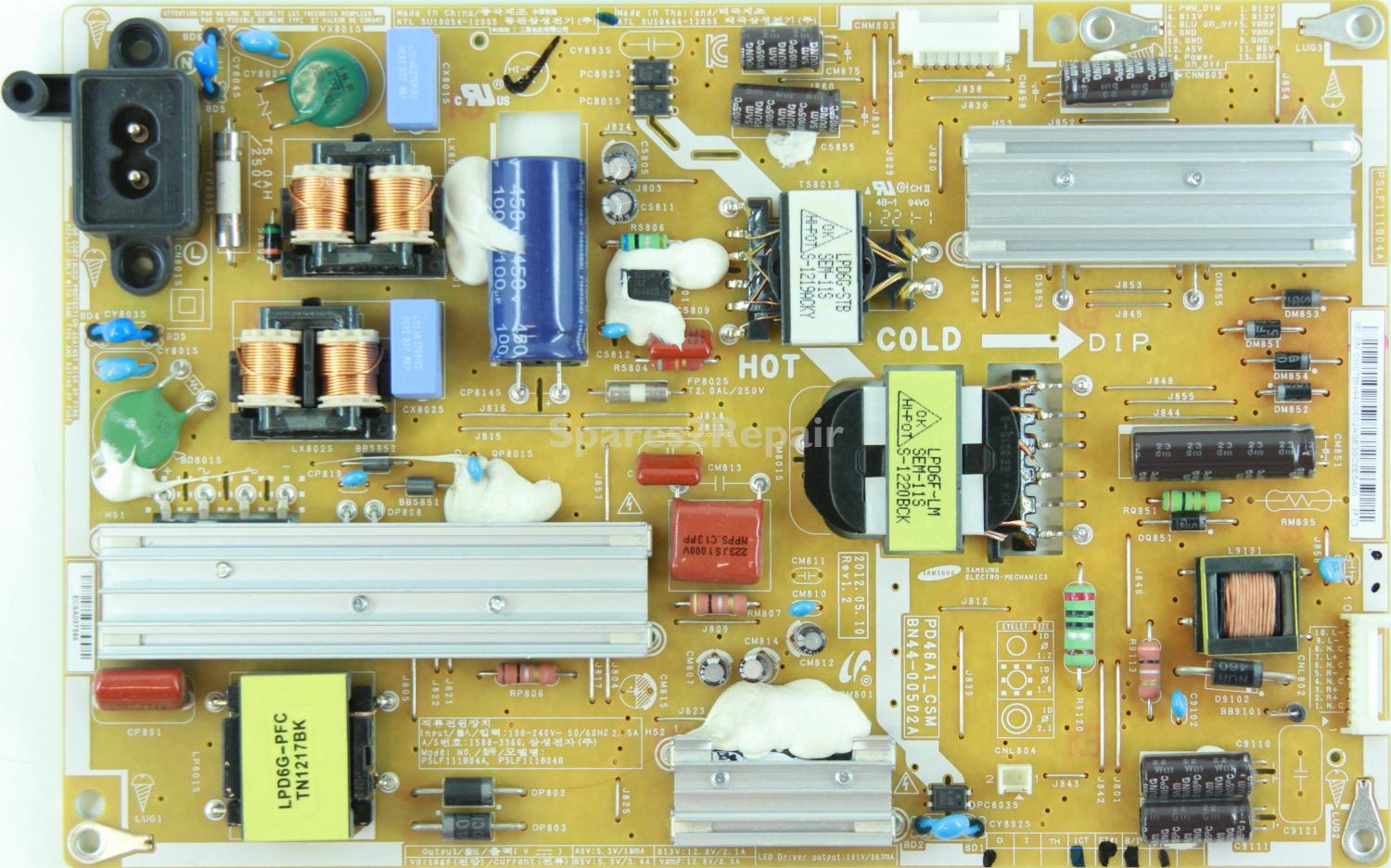 Samsung UE46ES5500K - Power Supply - BN44-00502A - Rev1.2 - PSLF111B04A - SU10444-12005 - PD46A1_CSM