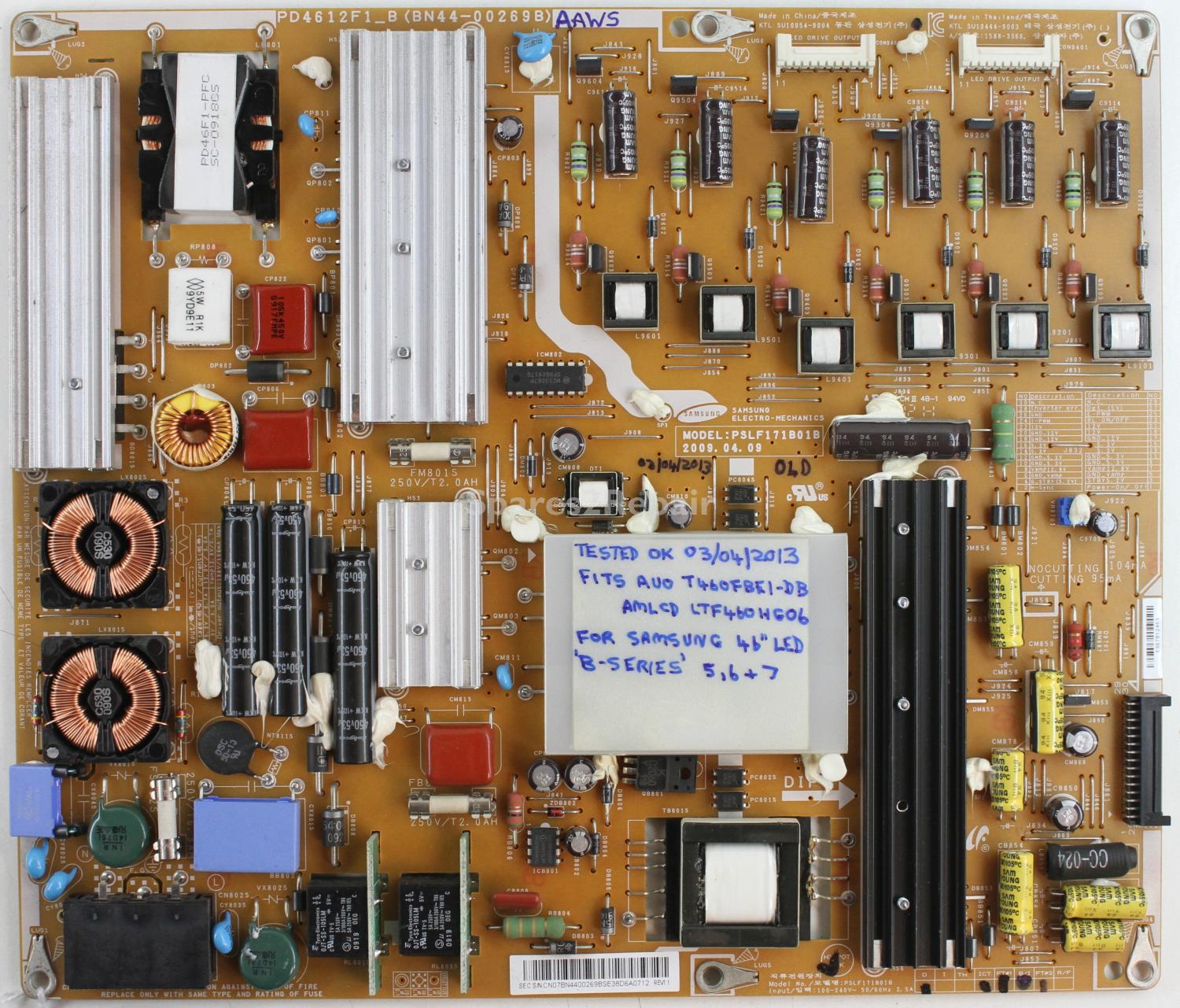 Samsung UE40B7020WW - Power Supply - BN44-00269B - REV1.1 - PSLF171B01B - PD4612F1_B