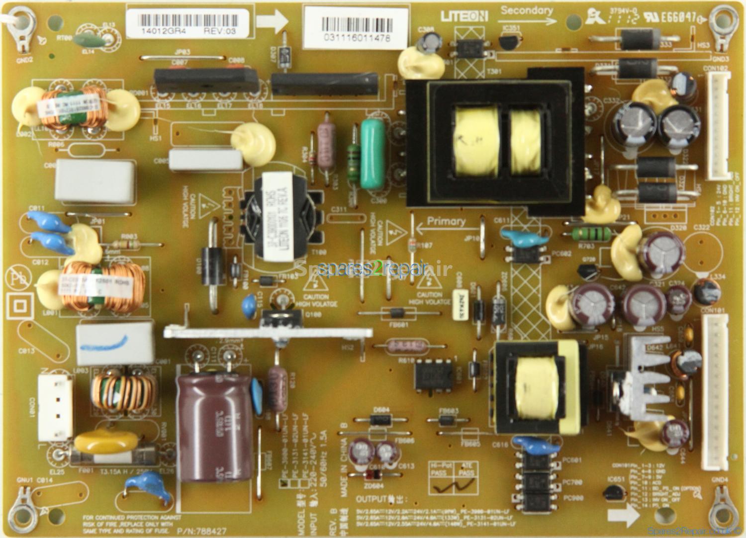 Toshiba 32EL833B - Power Supply - PE-3900-01UN-LF - REV.B - 788427 - 14012GR4 - REV:03